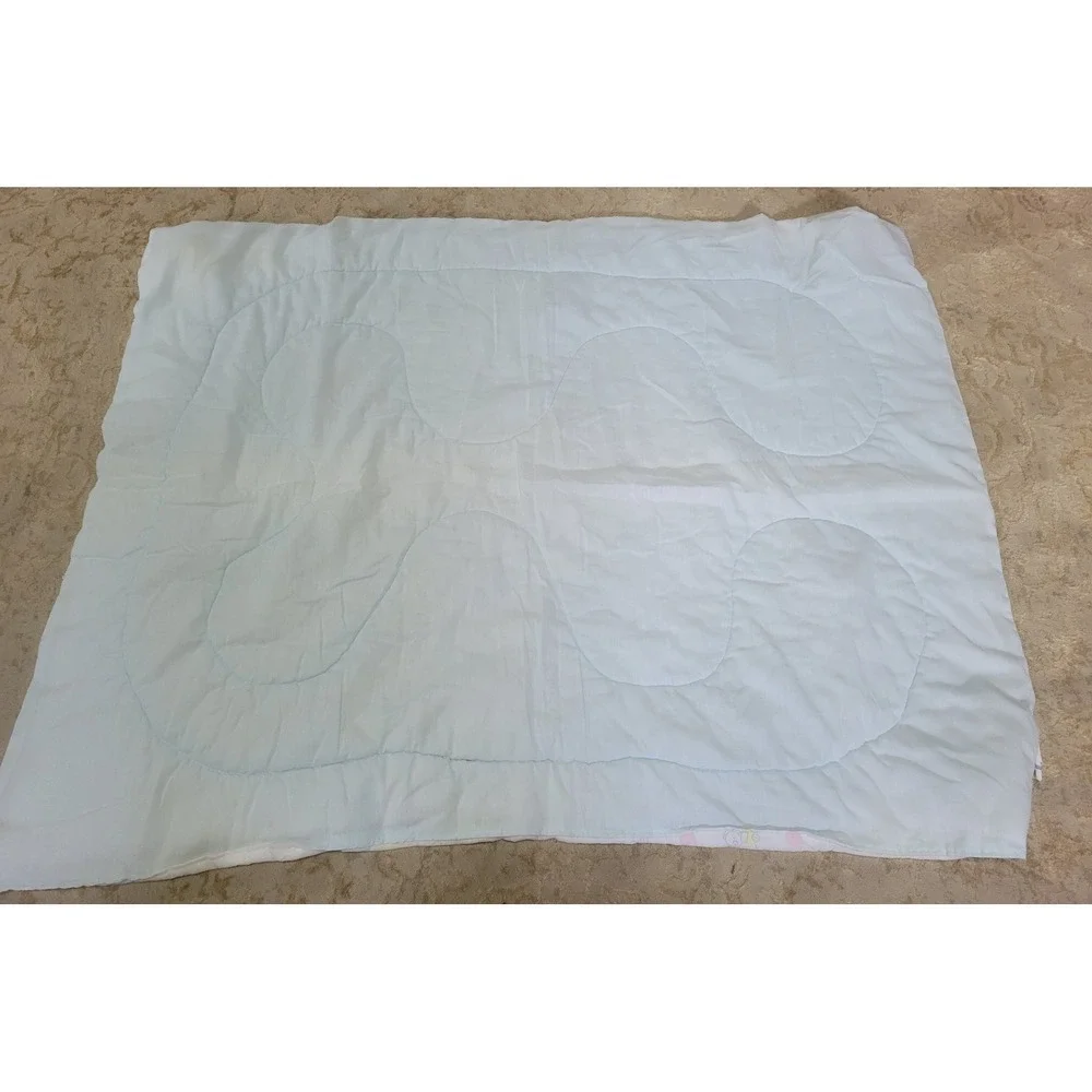 Vintage Gerber Baby Comforter Blanket Pastel Animals Train Blue White 41x33